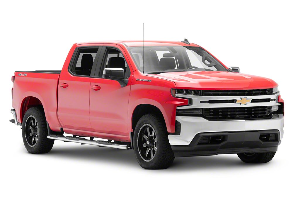 RedRock 5-Inch Oval Bent Wheel to Wheel Side Step Bars; Stainless Steel (19-25 Silverado 1500 Crew Cab w/ 5.80-Foot Short Box)