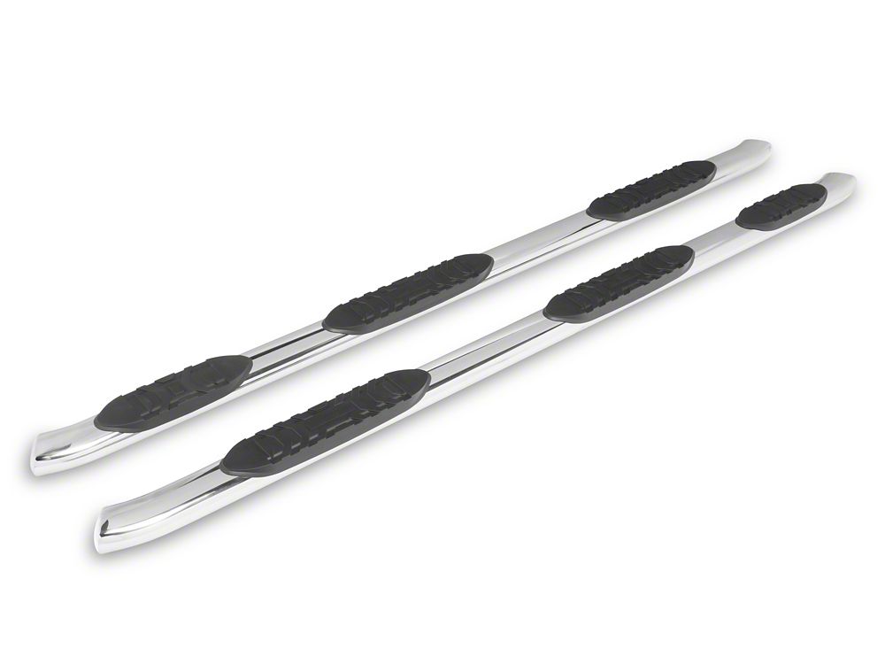 RedRock 5-Inch Oval Bent Wheel to Wheel Side Step Bars; Stainless Steel (19-25 Silverado 1500 Crew Cab w/ 6.50-Foot Standard Box)