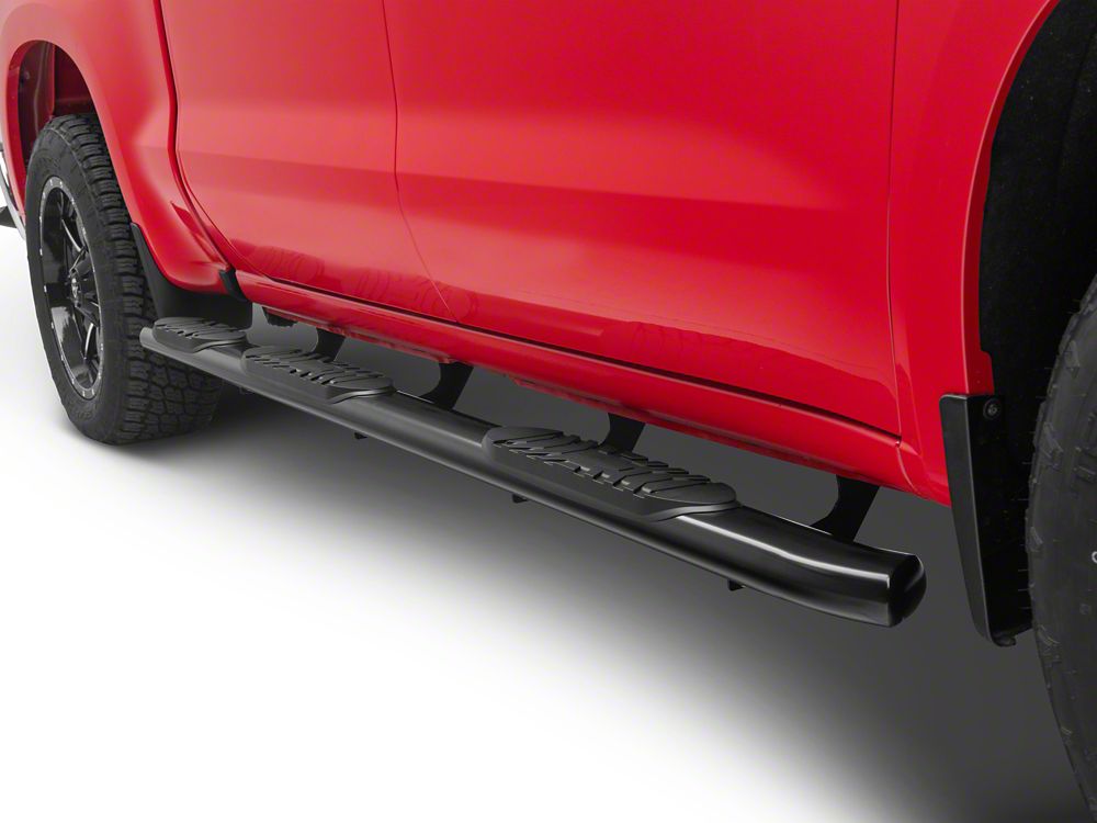 RedRock 5-Inch Oval Bent Wheel to Wheel Side Step Bars; Black (19-25 Silverado 1500 Crew Cab w/ 6.50-Foot Standard Box)