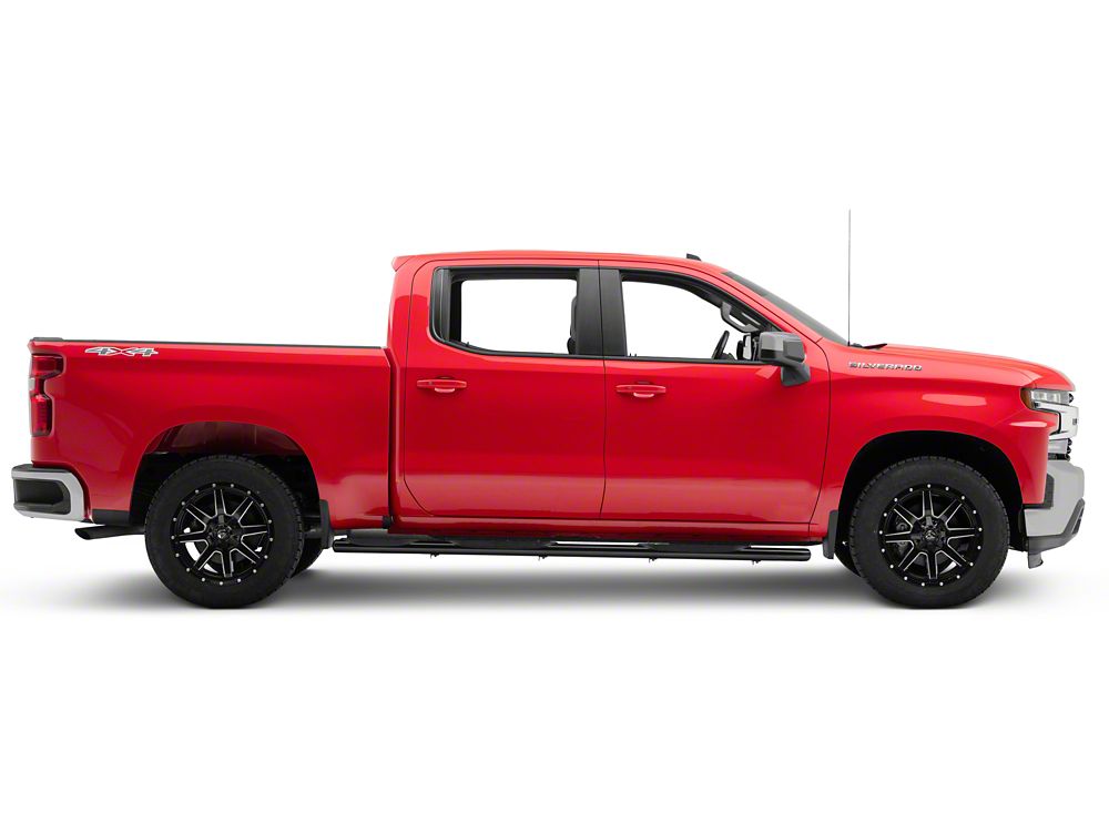 RedRock 5-Inch Oval Bent Wheel to Wheel Side Step Bars; Black (19-25 Silverado 1500 Crew Cab w/ 6.50-Foot Standard Box)