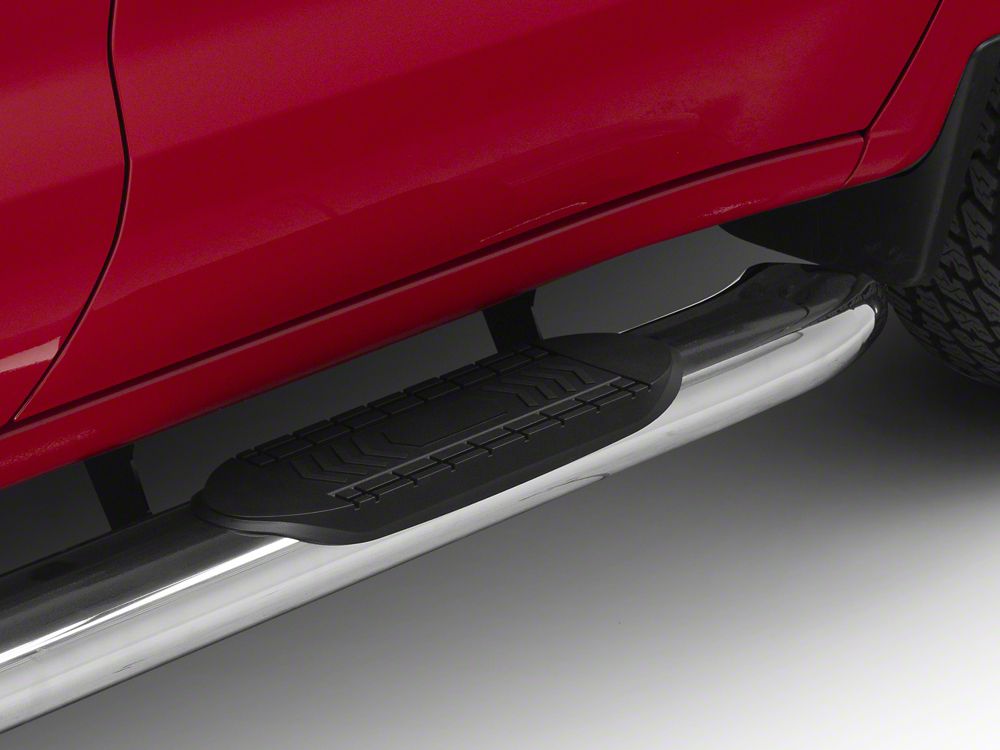 RedRock 6-Inch Oval Bent End Side Step Bars; Stainless Steel (19-25 Silverado 1500 Crew Cab)