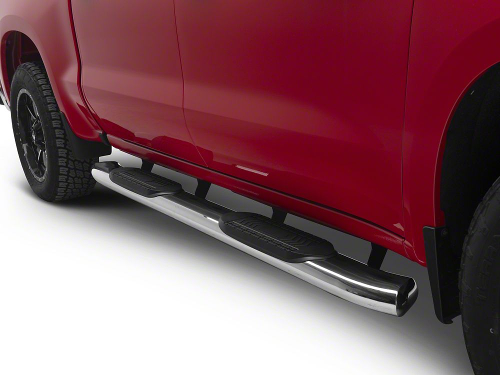 RedRock 6-Inch Oval Bent End Side Step Bars; Stainless Steel (19-25 Silverado 1500 Crew Cab)