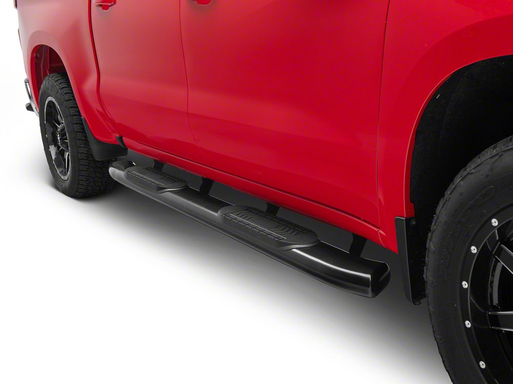 RedRock 6-Inch Oval Bent End Side Step Bars; Black (19-25 Silverado 1500 Crew Cab)
