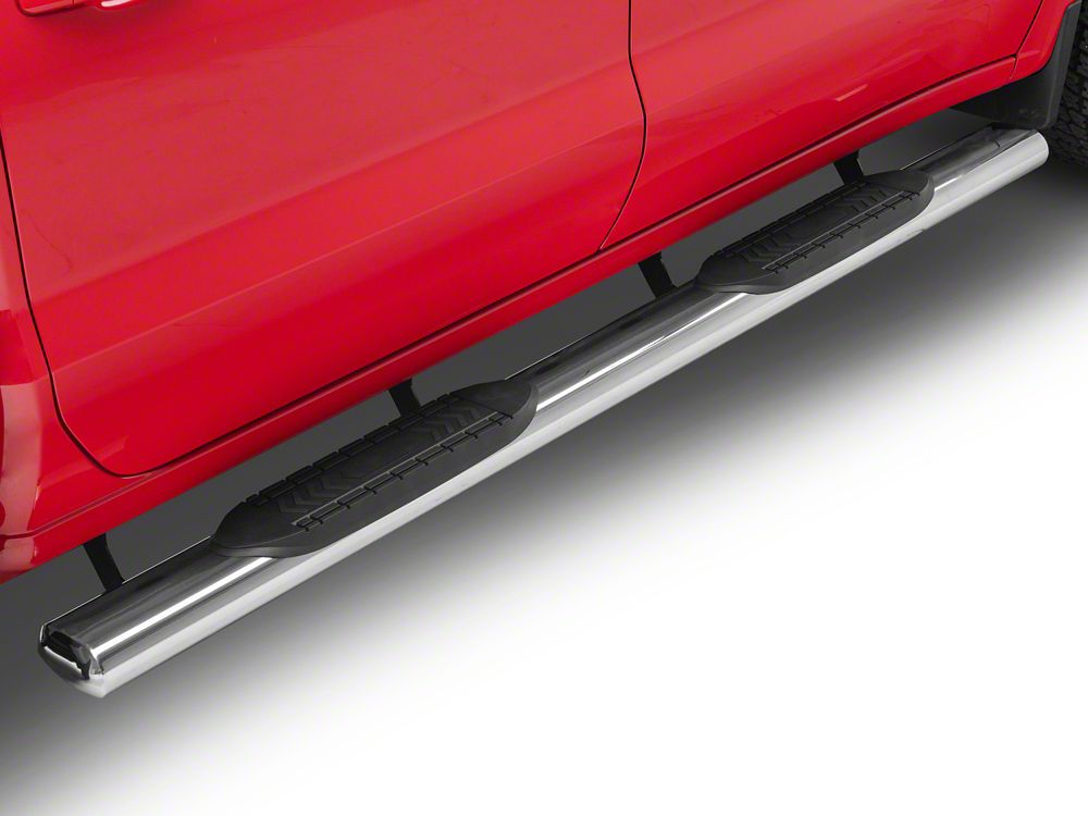 RedRock 6-Inch Oval Straight End Side Step Bars; Stainless Steel (19-25 Silverado 1500 Crew Cab)