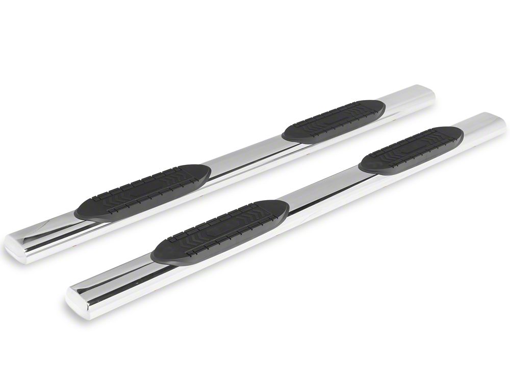 RedRock 6-Inch Oval Straight End Side Step Bars; Stainless Steel (19-25 Silverado 1500 Crew Cab)