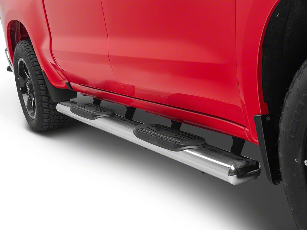 RedRock 6-Inch Oval Straight End Side Step Bars; Stainless Steel (19-25 Silverado 1500 Crew Cab)