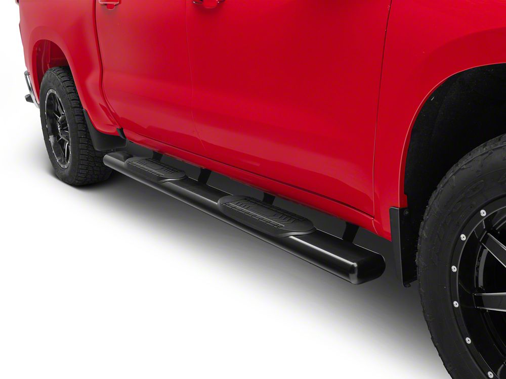 RedRock 6-Inch Oval Straight End Side Step Bars; Black (19-25 Silverado 1500 Crew Cab)