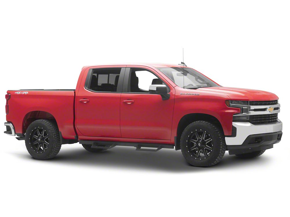 RedRock 4-Inch Drop TC1 Running Boards; Textured Black (19-25 Silverado 1500 Crew Cab)