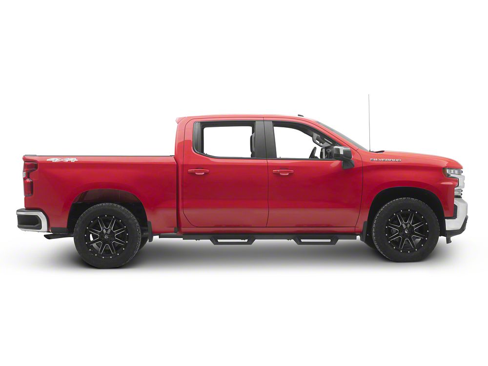 RedRock 4-Inch Drop TC1 Running Boards; Textured Black (19-25 Silverado 1500 Crew Cab)