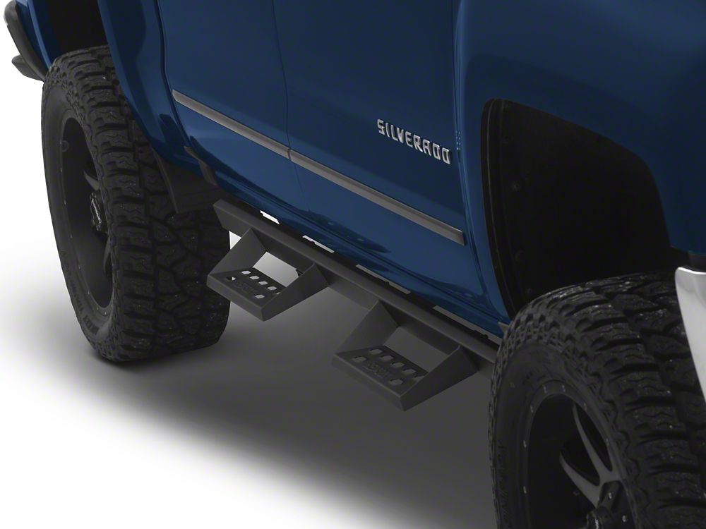 RedRock 4-Inch Drop TC1 Running Boards; Textured Black (07-18 Silverado 1500 Crew Cab)