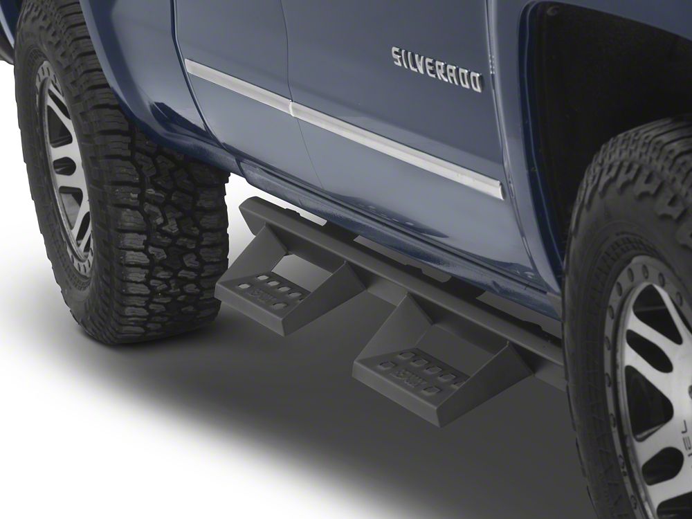 RedRock 4-Inch Drop TC1 Running Boards; Textured Black (07-18 Silverado 1500 Extended/Double Cab)