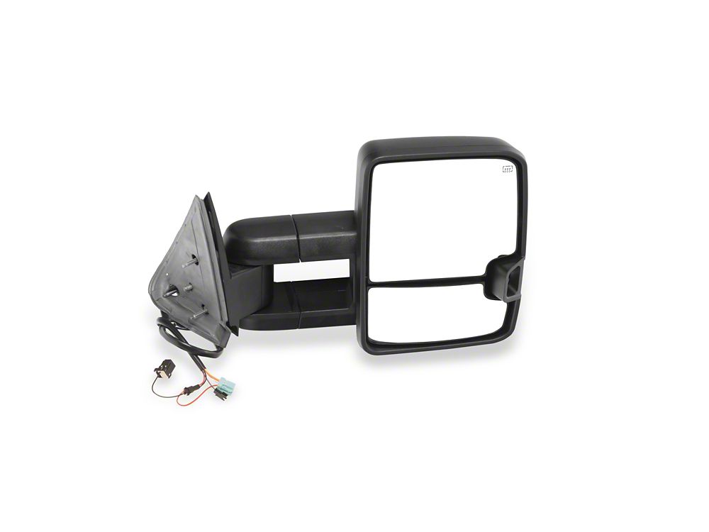 RedRock Powered Heated Tow Mirrors with Arrow on Glass Smoked Amber LED Turn Signal; Textured Black (03-06 Silverado 1500)
