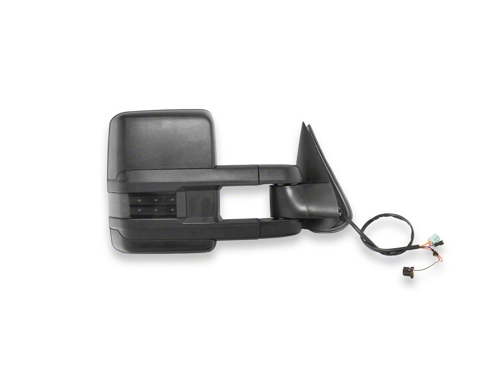RedRock Powered Heated Tow Mirrors with Arrow on Glass Smoked Amber LED Turn Signal; Textured Black (03-06 Silverado 1500)