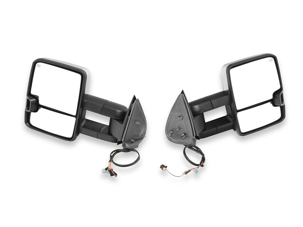 RedRock Powered Heated Tow Mirrors with Arrow on Glass Smoked Amber LED Turn Signal; Chrome (03-06 Silverado 1500)
