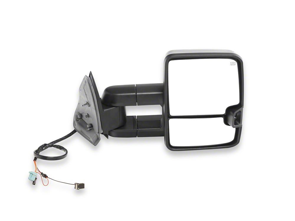 RedRock Powered Heated Tow Mirrors with Arrow on Glass Smoked Amber LED Turn Signal; Chrome (03-06 Silverado 1500)