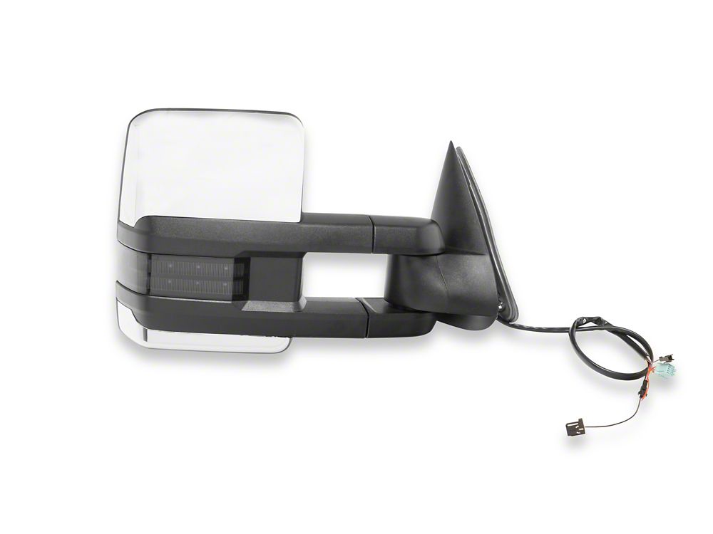 RedRock Powered Heated Tow Mirrors with Arrow on Glass Smoked Amber LED Turn Signal; Chrome (03-06 Silverado 1500)