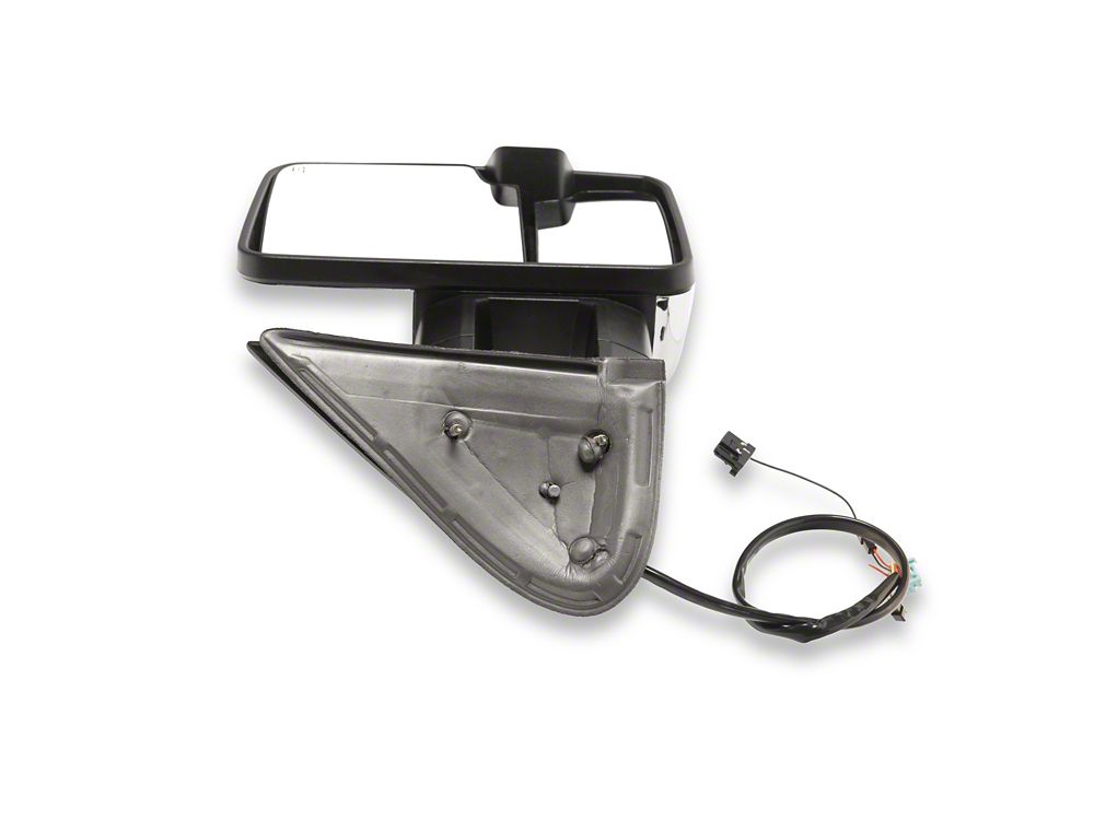 RedRock Powered Heated Tow Mirrors with Arrow on Glass Smoked Amber LED Turn Signal; Chrome (03-06 Silverado 1500)