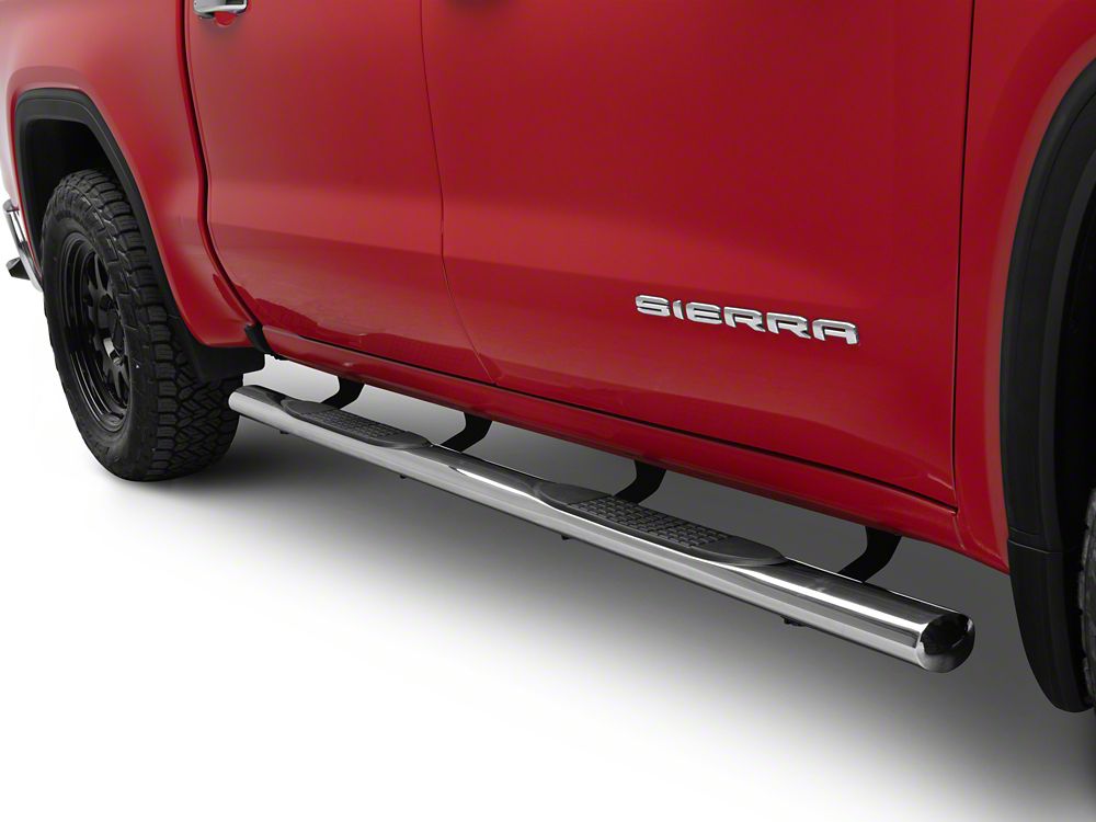 RedRock 4-Inch Oval Straight Side Step Bars; Stainless Steel (19-25 Sierra 1500 Crew Cab)