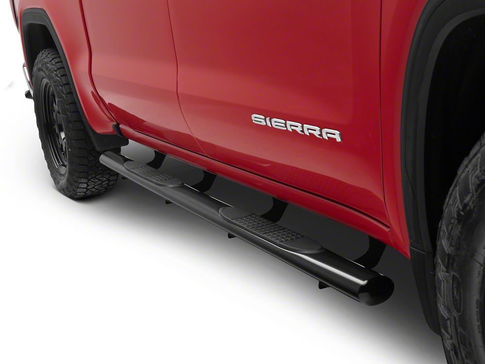 RedRock 4-Inch Oval Straight Side Step Bars; Black (19-25 Sierra 1500 Crew Cab)