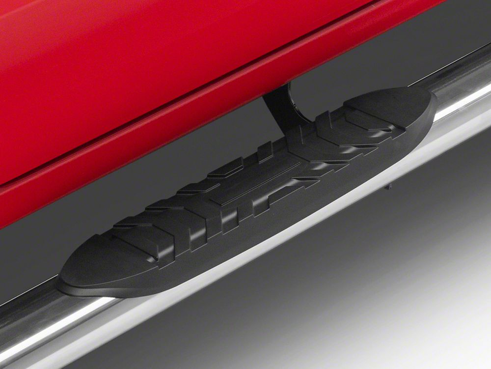 RedRock 5-Inch Oval Bent Wheel to Wheel Side Step Bars; Stainless Steel (19-25 Sierra 1500 Crew Cab w/ 5.80-Foot Short Box)