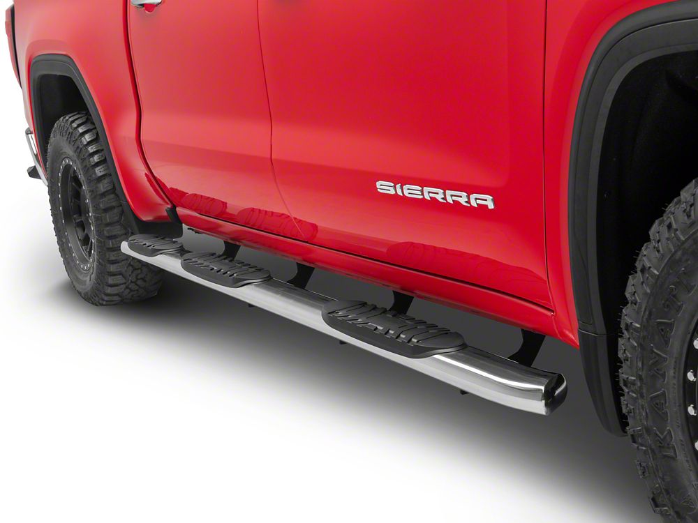 RedRock 5-Inch Oval Bent Wheel to Wheel Side Step Bars; Stainless Steel (19-25 Sierra 1500 Crew Cab w/ 5.80-Foot Short Box)