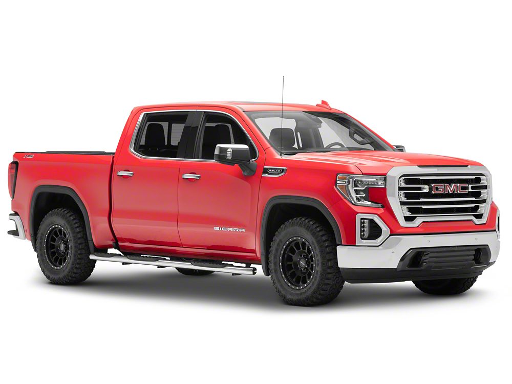 RedRock 5-Inch Oval Bent Wheel to Wheel Side Step Bars; Stainless Steel (19-25 Sierra 1500 Crew Cab w/ 5.80-Foot Short Box)