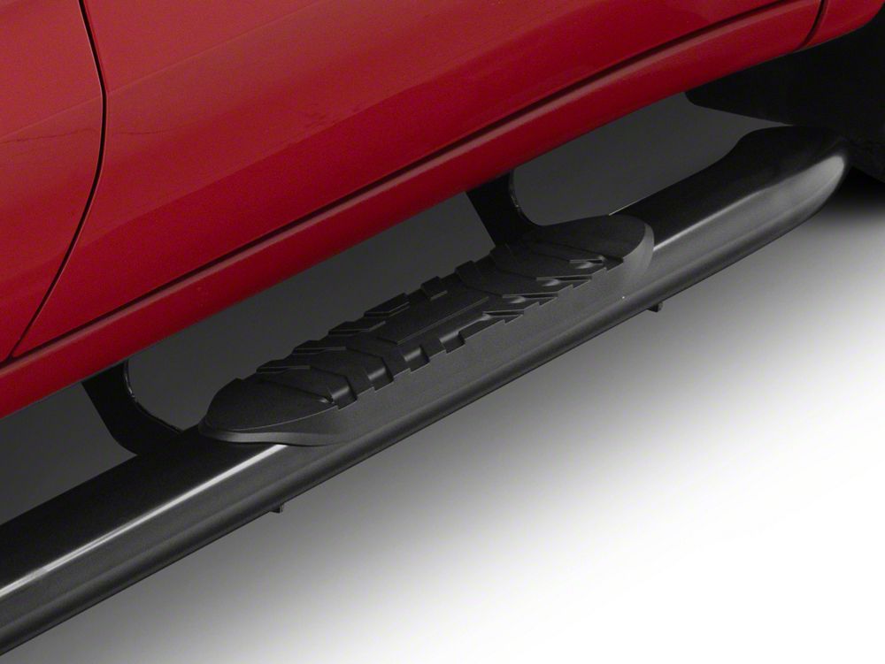 RedRock 5-Inch Oval Bent Wheel to Wheel Side Step Bars; Black (19-25 Sierra 1500 Crew Cab w/ 5.80-Foot Short Box)