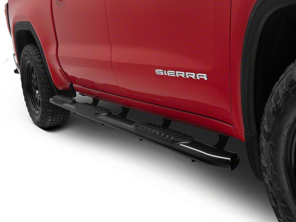 RedRock 5-Inch Oval Bent Wheel to Wheel Side Step Bars; Black (19-25 Sierra 1500 Crew Cab w/ 5.80-Foot Short Box)