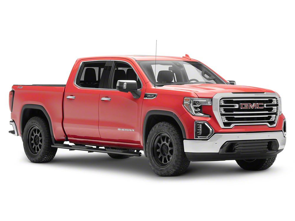 RedRock 5-Inch Oval Bent Wheel to Wheel Side Step Bars; Black (19-25 Sierra 1500 Crew Cab w/ 5.80-Foot Short Box)