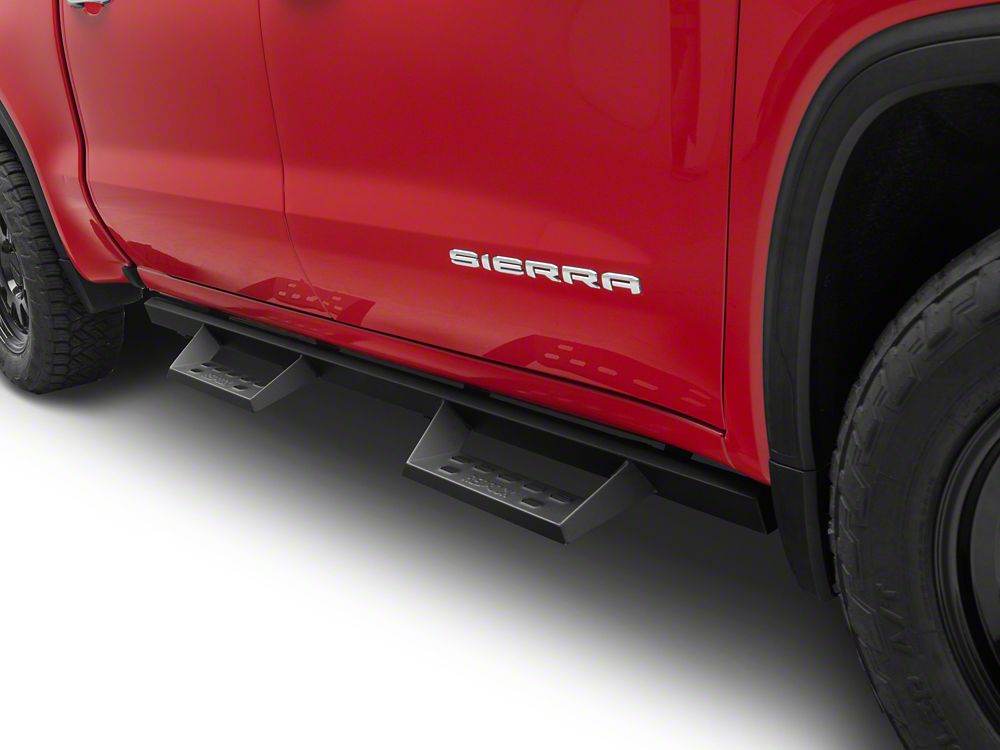 RedRock 4-Inch Drop TC1 Running Boards; Textured Black (19-25 Sierra 1500 Crew Cab)