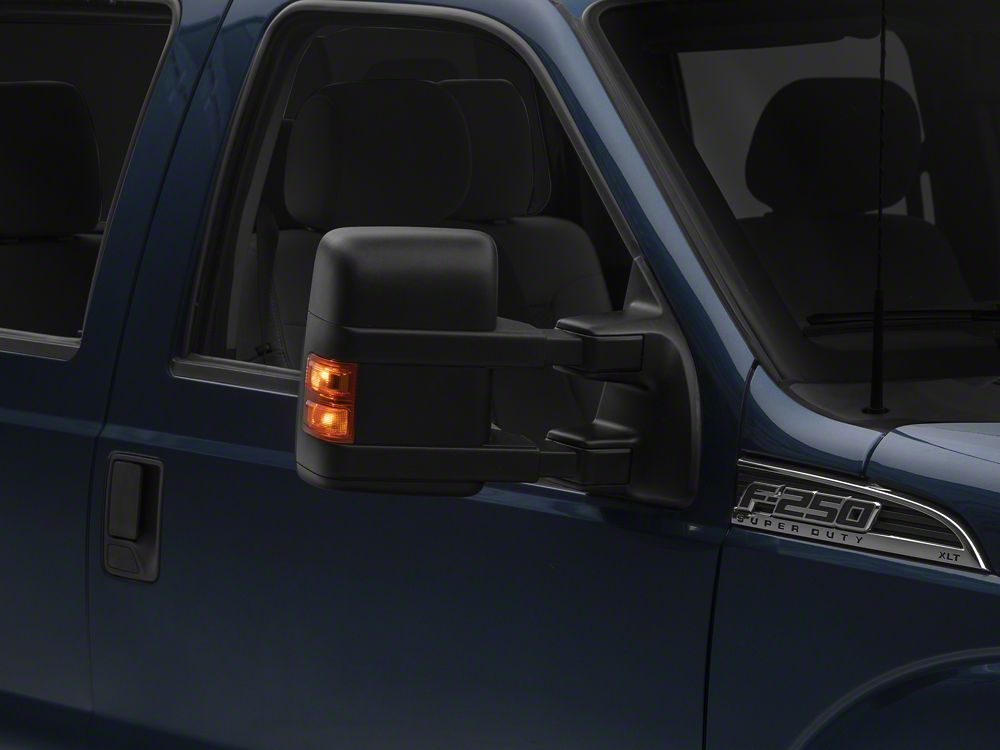 RedRock Powered Heated Towing Mirror with Amber LED Turn Signal; Black; Passenger Side (11-16 F-250 Super Duty)