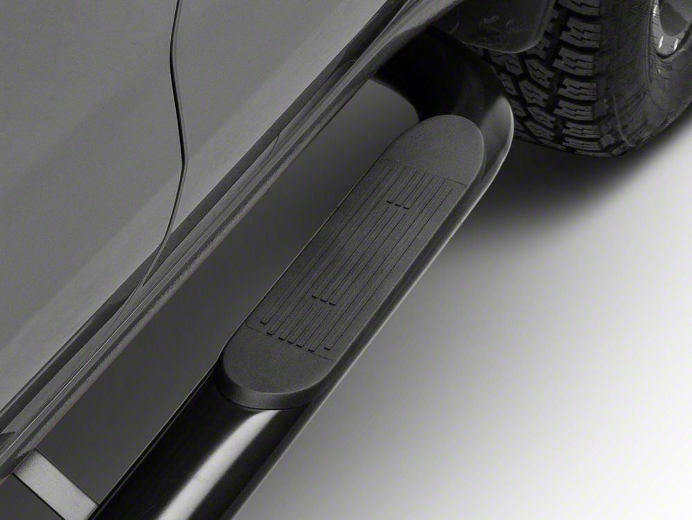 RedRock 4-Inch Oval Bent End Side Step Bars; Black (20-25 Sierra 3500 HD Crew Cab)