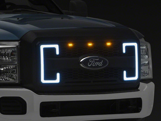 RedRock Upper Replacement Grille with LED DRL, Turn Signals and Emblem Holder (11-16 F-350 Super Duty)