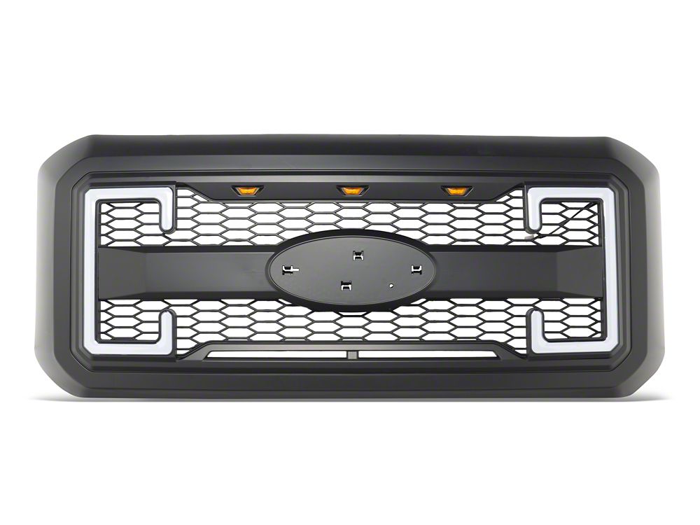 RedRock Upper Replacement Grille with LED DRL, Turn Signals and Emblem Holder (11-16 F-350 Super Duty)