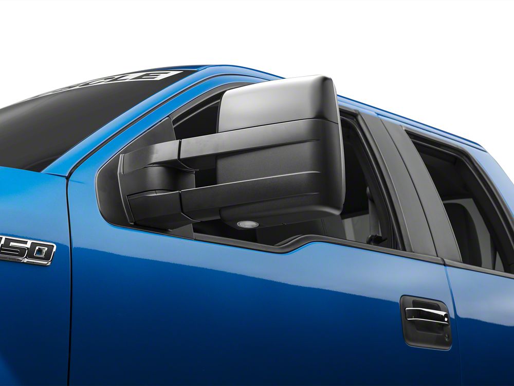 RedRock Memory Power Adjust Heated Manual Foldaway Towing Mirrors with Puddle Lights and Turn Signals; Gloss Black; Driver Side (09-14 F-150)