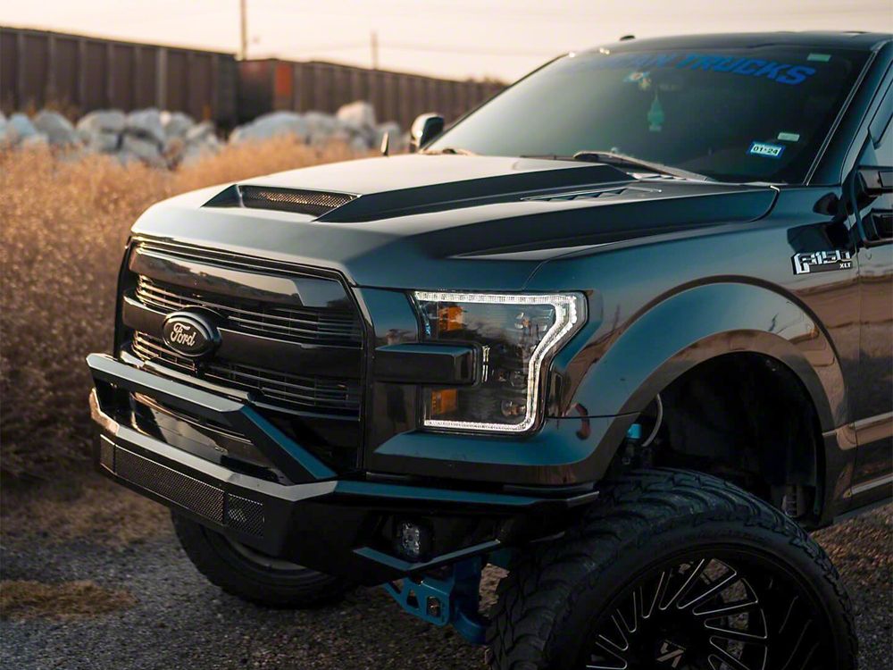 RedRock Ram Air Hood with Heat Extractors; Unpainted (15-20 F-150, Excluding Raptor)