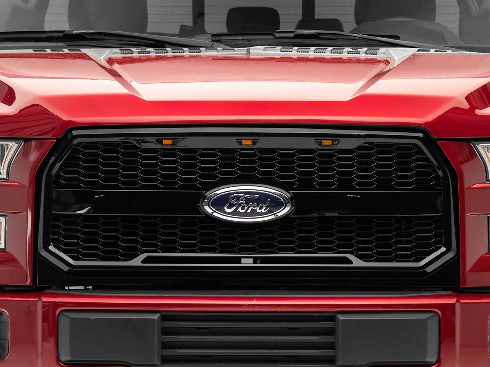 RedRock Baja Upper Replacement Grille with LED Lighting; Gloss Black (15-17 F-150, Excluding Raptor)