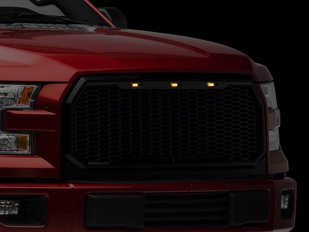RedRock Baja Upper Replacement Grille with LED Lighting; Gloss Black (15-17 F-150, Excluding Raptor)