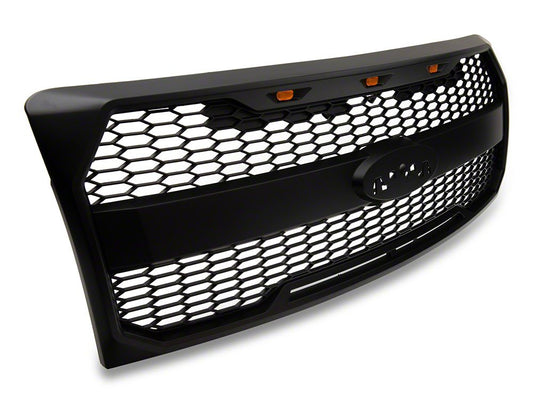 RedRock Upper Replacement Grille with LED Lighting and Emblem Surround; Matte Black (09-14 F-150, Excluding Raptor & Forward Facing Camera)