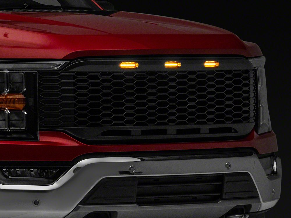 RedRock Honeycomb Replacement Grille with LED DRL; Matte Black (21-23 F-150, Excluding Raptor & Tremor)