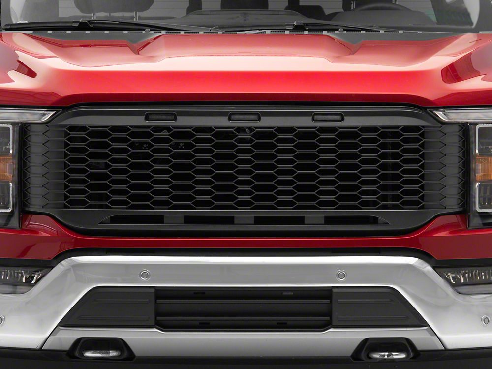 RedRock Honeycomb Replacement Grille with LED DRL; Matte Black (21-23 F-150, Excluding Raptor & Tremor)