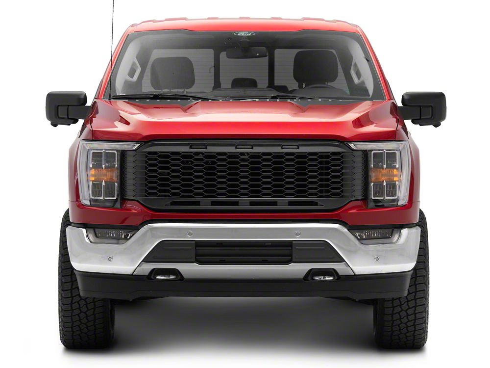 RedRock Honeycomb Replacement Grille with LED DRL; Matte Black (21-23 F-150, Excluding Raptor & Tremor)