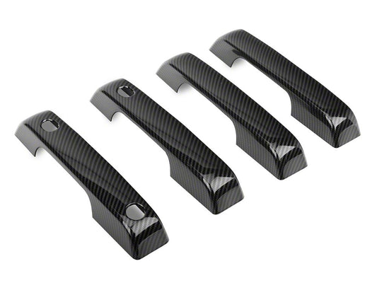 RedRock Front and Rear Door Handle Covers; Carbon Fiber (21-25 F-150 SuperCrew w/ Smart Key Button)