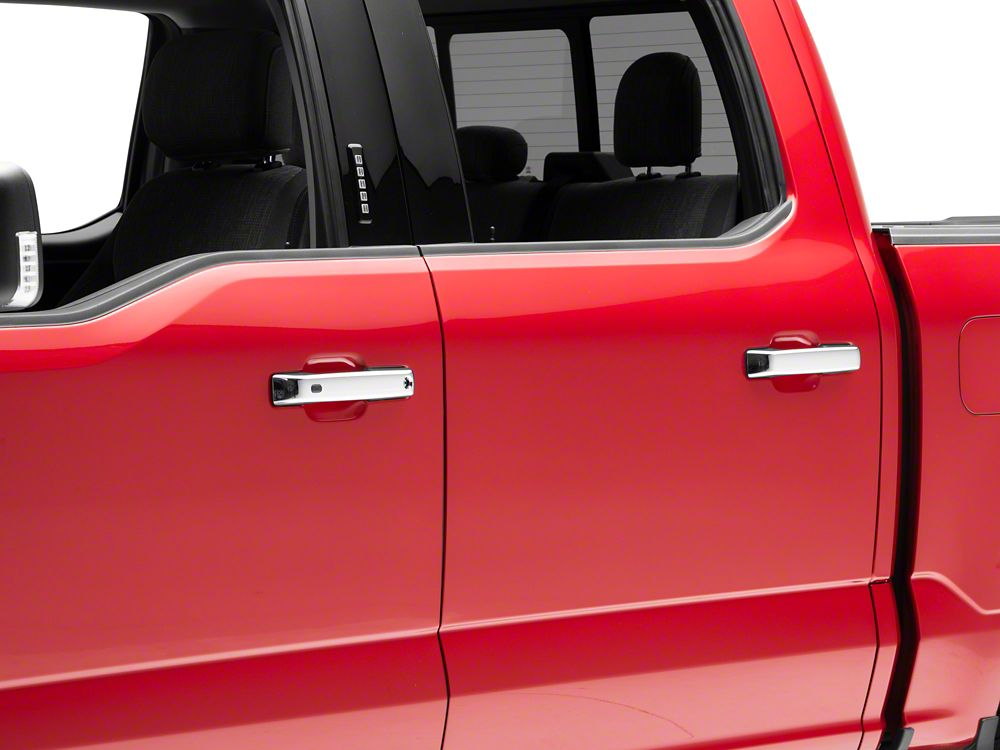 RedRock Front and Rear Door Handle Covers; Chrome (21-25 F-150 SuperCrew w/ Smart Key Button)