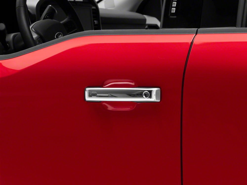 RedRock Front and Rear Door Handle Covers; Chrome (21-25 F-150 SuperCrew w/ Smart Key Button)