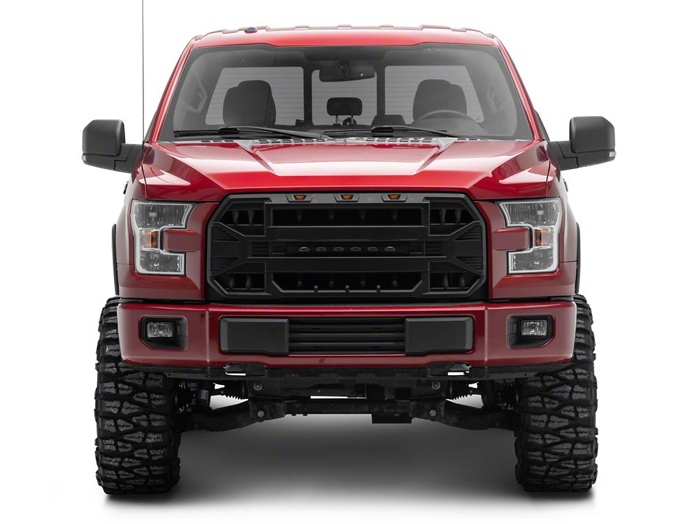 RedRock Armor Upper Replacement Grille with LED Off-Road Lighting; Matte Black (15-17 F-150, Excluding Raptor)