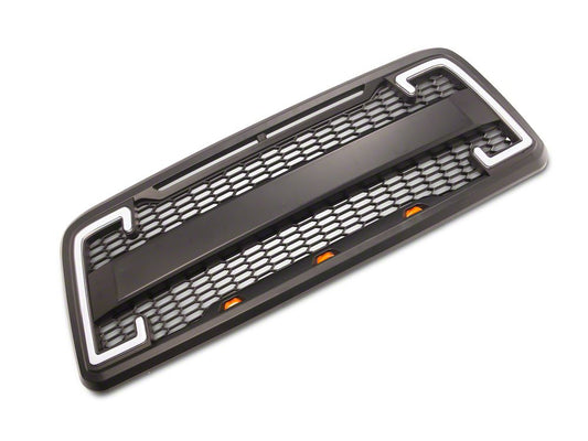 RedRock Baja Upper Replacement Grille with LED DRL and Turn Signal Function; Matte Black (04-08 F-150)
