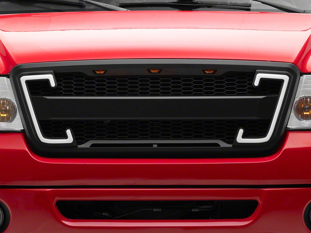 RedRock Baja Upper Replacement Grille with LED DRL and Turn Signal Function; Matte Black (04-08 F-150)