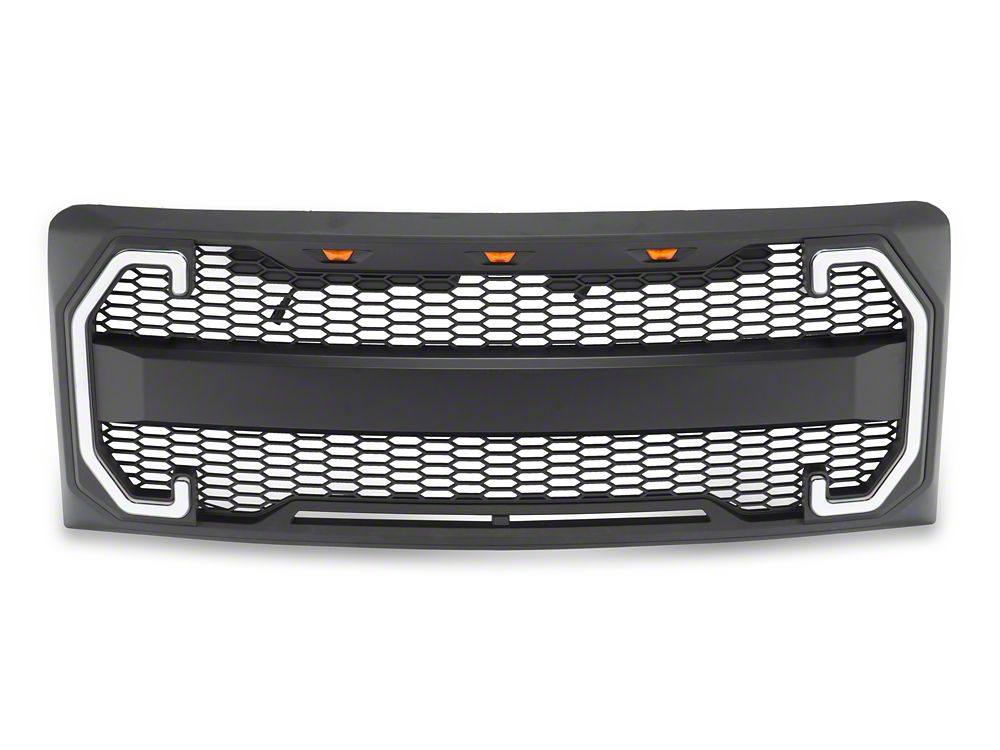 RedRock Baja Upper Replacement Grille with LED DRL and Turn Signal Function; Matte Black (09-14 F-150, Excluding Raptor)