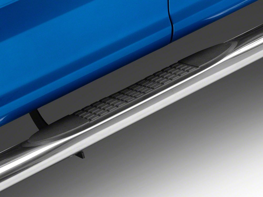 RedRock 4-Inch Oval Straight End Side Step Bars; Stainless Steel (15-25 F-150 SuperCab)
